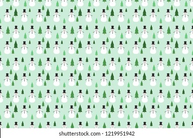 Merry Christmas pattern seamless collection. Snowman and Christmas tree background. Endless texture for gift wrap, wallpaper, web banner background, wrapping paper and Fabric patterns. 