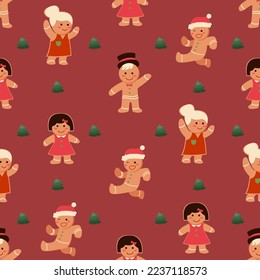 Merry christmas pattern seamless with cute gingerbread