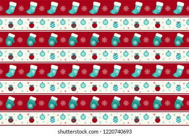 Merry Christmas pattern seamless. Christmas gloves and socks background. Endless texture for gift wrap, wallpaper, web banner background, wrapping paper and Fabric patterns.