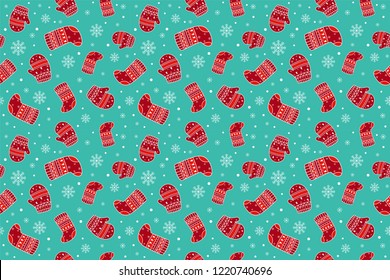 Merry Christmas pattern seamless. Christmas gloves and socks background. Endless texture for gift wrap, wallpaper, web banner background, wrapping paper and Fabric patterns.
