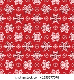 Merry Christmas pattern seamless. Red and white X-mas winter holiday background. Endless texture for gift wrap, wallpaper, web banner, wrapping paper and fabric pattern. Snowflake backgrond repeat.