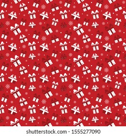 Merry Christmas pattern seamless. Red and white X-mas winter holiday background. Endless texture for gift wrap, wallpaper, web banner, wrapping paper and fabric pattern. Gift box backgrond repeat.