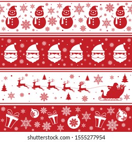 Merry Christmas pattern seamless. Red and white X-mas winter holiday background. Endless texture for gift wrap, wallpaper, web banner background, wrapping paper and fabric pattern.
