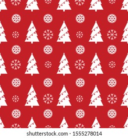 Merry Christmas pattern seamless. Red and white X-mas winter holiday background. Endless texture for gift wrap, wallpaper, web banner background, wrapping paper and fabric pattern.