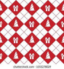 Merry Christmas pattern seamless. Red and white X-mas winter holiday background. Endless texture for gift wrap, wallpaper, web banner background, wrapping paper and fabric pattern.
