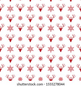Merry Christmas pattern seamless. Red and white X-mas winter holiday background. Endless texture for gift wrap, wallpaper, web banner background, wrapping paper and fabric pattern.