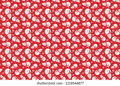 Merry Christmas pattern seamless. Snowman background. Red xmas wallpaper. Endless texture for gift wrap, wallpaper, web banner background, wrapping paper and Fabric patterns. 