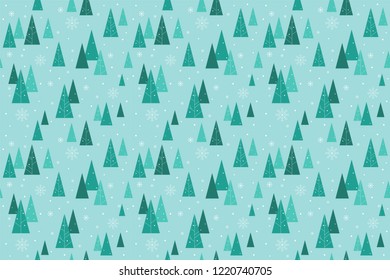 Merry Christmas pattern seamless. Tree wallpaper. Blue Xmas background. Endless texture for gift wrap, wallpaper, web banner background, wrapping paper and Fabric patterns.