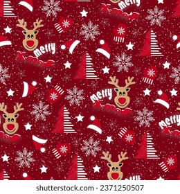 Merry christmas pattern with snowflakes, christmas trees nad christmas elements 