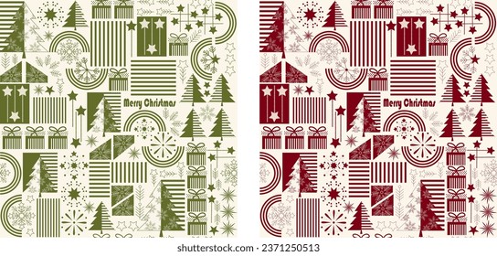 Merry christmas pattern with snowflakes, christmas trees nad christmas elements 