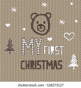 Merry Christmas pattern with teddy bear vector illustration