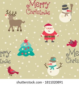 Merry Christmas pattern. Vector seamless background with  Christmas  decorations at flat style.
