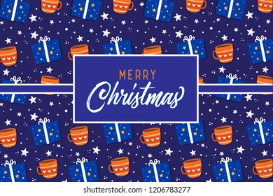 Merry Christmas pattern. Wrapping paper design, winter holiday decoration, modern background