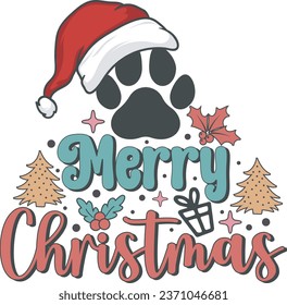 Merry Christmas paws Christmas Dog T shirt Design