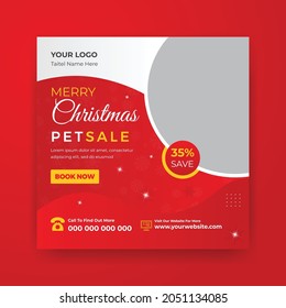 Merry Christmas Pet Sale Social Media Post Or Square Web banner template Design