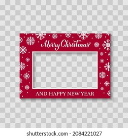 Merry Christmas photo booth frame on transparent background. Holidays party photobooth props. Vector template. 
