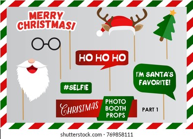 Merry Christmas Photo Booth Props, Fun Party printable masks, beard, deer, hat, glasses.