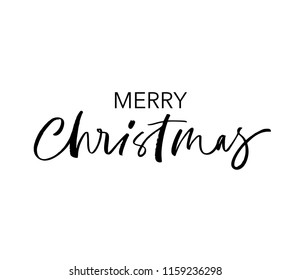Merry Christmas phrase. Greeting card. Ink illustration. Modern brush calligraphy. Isolated on white background.