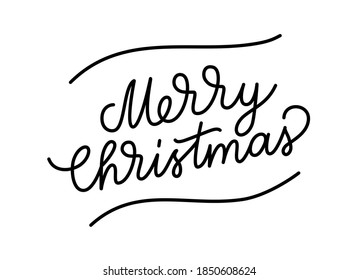Merry Christmas phrase handwritten by one line. Monoline vector text element isolated on white background. Simple inscription. 