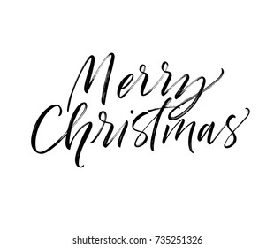 Merry Christmas phrase. Holiday lettering. Ink illustration. Modern brush calligraphy. Isolated on white background.