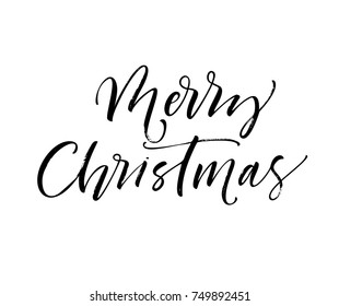 Merry Christmas phrase. Holiday lettering. Ink illustration. Modern brush calligraphy. Isolated on white background.