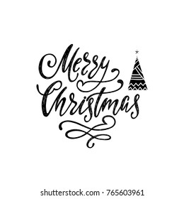 Merry Christmas Phrase Holiday Lettering Hand Stock Vector (Royalty ...