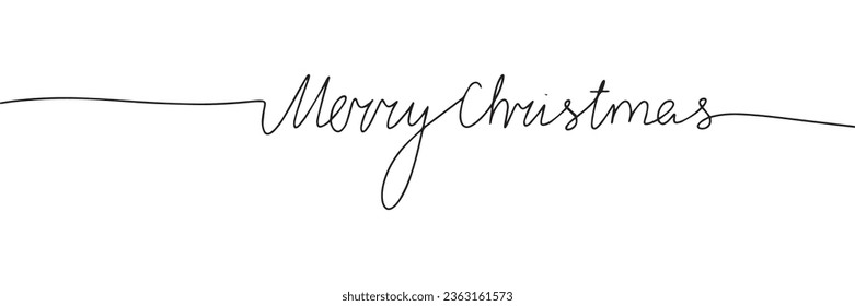 Merry Christmas phrase line art. One line continuous Christmas text banner concept. Vector illustration.