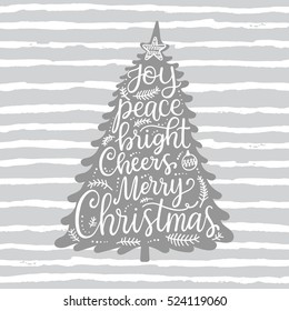 Merry Christmas phrases, hand lettering greeting card