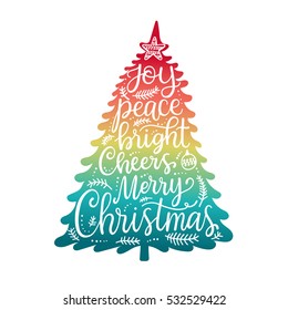 Merry Christmas phrases, hand lettering greeting card