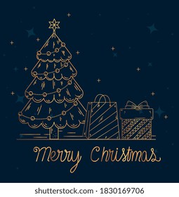 merry christmas pine tree bag and gift design, winter season and decoration theme Vector illustration