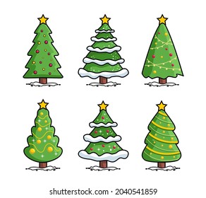 Merry Christmas Pine Tree Cartoon Collection Set