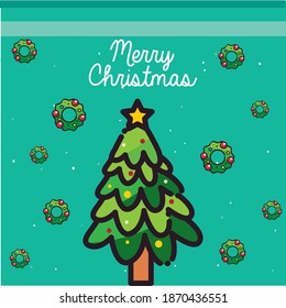 merry christmas pine tree with crowns design, winter season and decoration theme Vector illustration