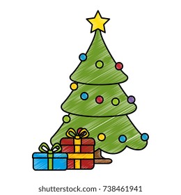 merry christmas pine tree with gifts