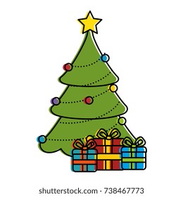 merry christmas pine tree with gifts