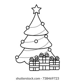 merry christmas pine tree with gifts