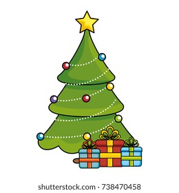 merry christmas pine tree with gifts
