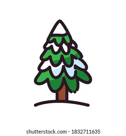 merry christmas pine tree line and fill style icon design, winter season and decoration theme Vector illustration