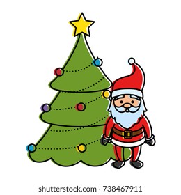 merry christmas pine tree with santa claus character