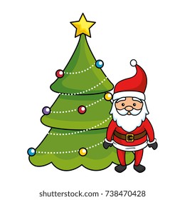merry christmas pine tree with santa claus character