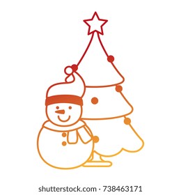 merry christmas pine tree with snowman character