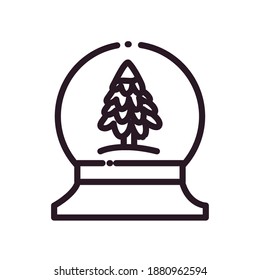 merry christmas pine tree in sphere line style icon design, winter season and decoration theme Vector illustration