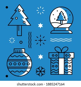 merry christmas pine tree sphere and gift design, winter season and decoration theme Vector illustration