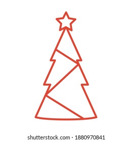 merry christmas pine tree with star design, winter season and decoration theme Vector illustration