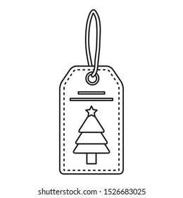 merry christmas pine tree in tag hanging vector illustration design