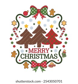 Merry Christmas with pine tree ugly t shirt design vector