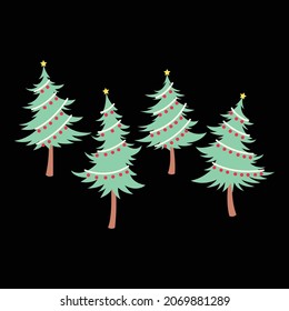 Merry Christmas pine trees collection set during the winter season