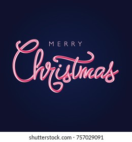 Merry Christmas pink letters. 3D effect vector.