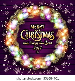 Merry Christmas pink and purple card. Vector EPS 10 illustration.