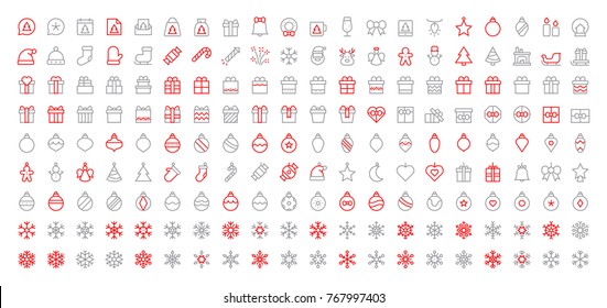 Merry Christmas Pixel Perfect Big Set 180 icons Well-crafted Vector Thin Line Icons 48x48 Ready for 24x24 Grid for Web Graphics and Apps with Editable Stroke. Simple Minimal Pictogram