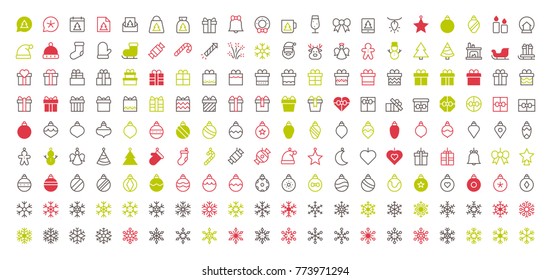 Merry Christmas Pixel Perfect Big Set 180 icons Well-crafted Vector Thin Line Icons 48x48 Ready for 24x24 Grid for Web Graphics and Apps with Editable Stroke. Simple Minimal Pictogram